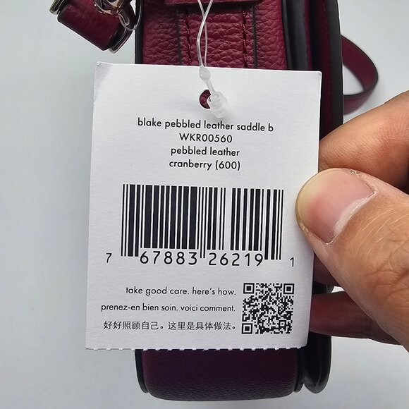 Kate Spade Blake Pebbled Leather Saddle Bag WKR00560 Cranberry - Picture 8 of 11